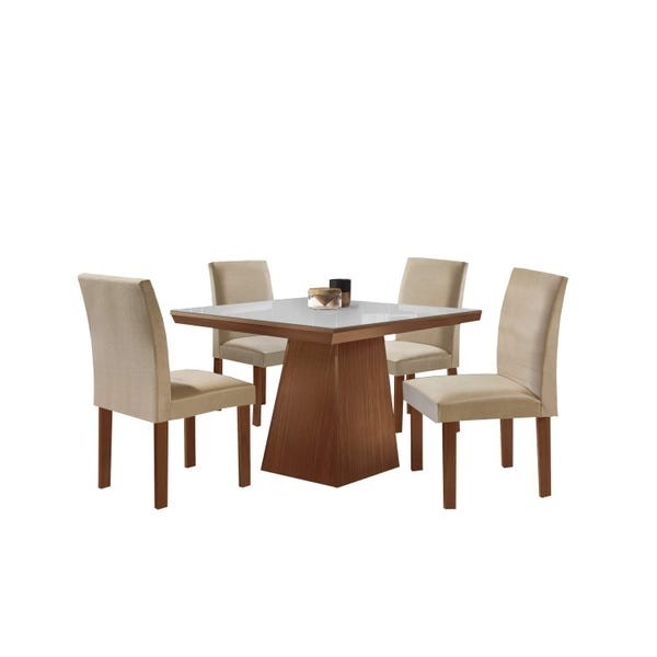Mesa Pietra com 4 Cadeiras Granda e Tampo em Vidro – 90×90