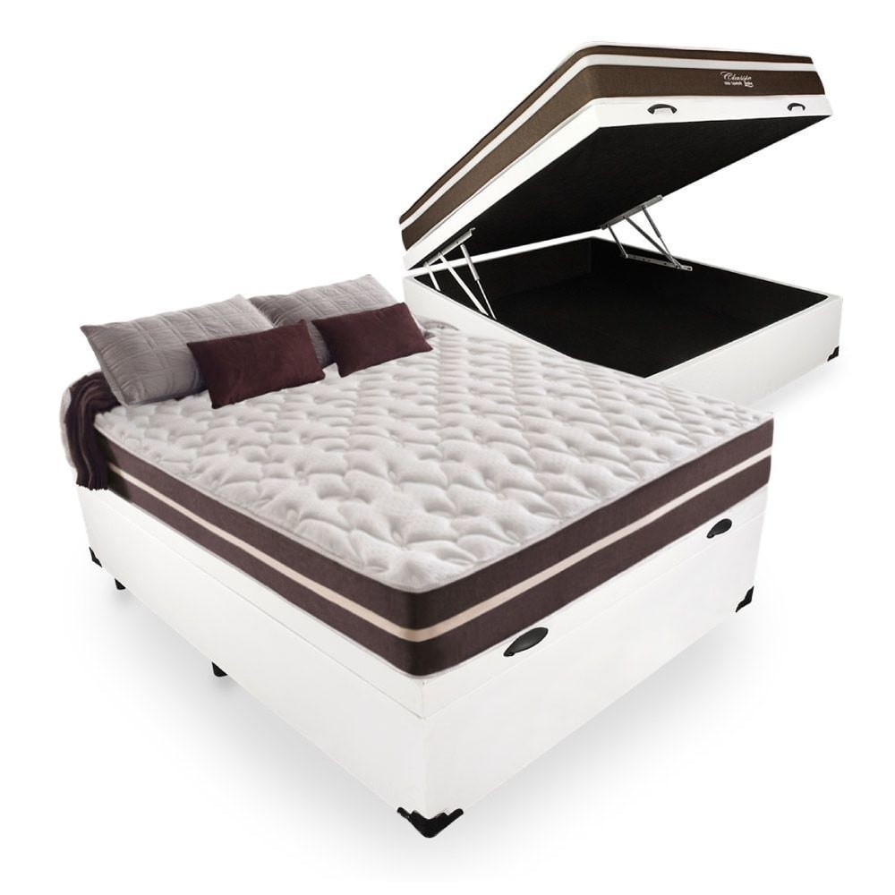 Cama Box Baú + Colchão Anjos Classic Superlastic Casal – Branca