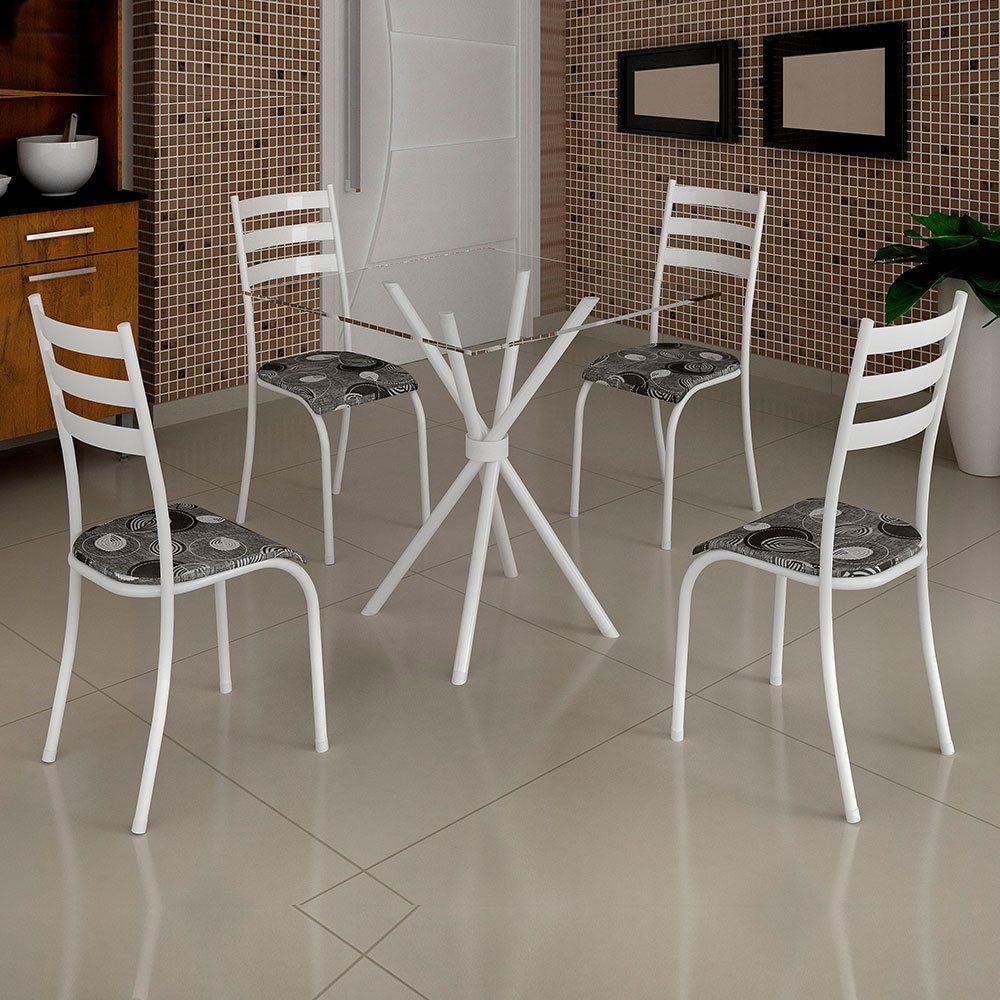 Conjunto de Mesa Ipanema Tampo vidro com 4 Cadeiras 70×70