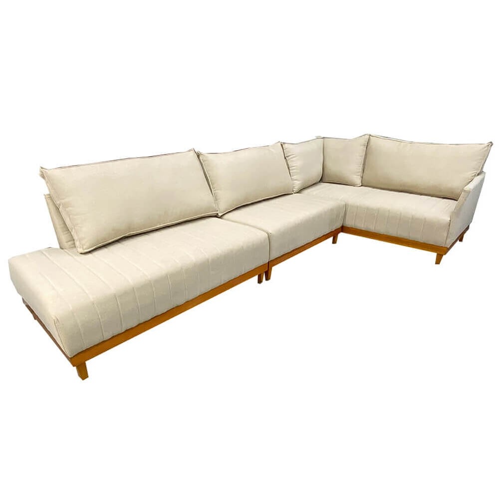 Sofá de Canto Eros em Linho 7 Lugares Com Chaise Luxury