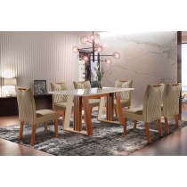 Conjunto Sala de Jantar Mesa Deli com 6 Cadeiras Sparta LJ Móveis Castanho Prêmium