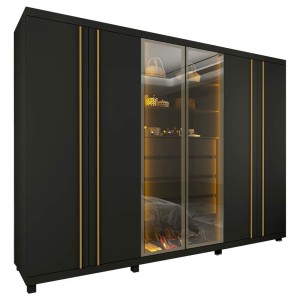 Guarda Roupa Absolut New Casal 6 Portas 4 Gavetas com Vidro Reflecta e LED Gelius