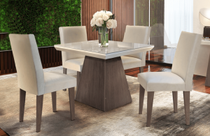 Mesa com 4 Cadeiras e Tampo em Vidro – Luna 90×90